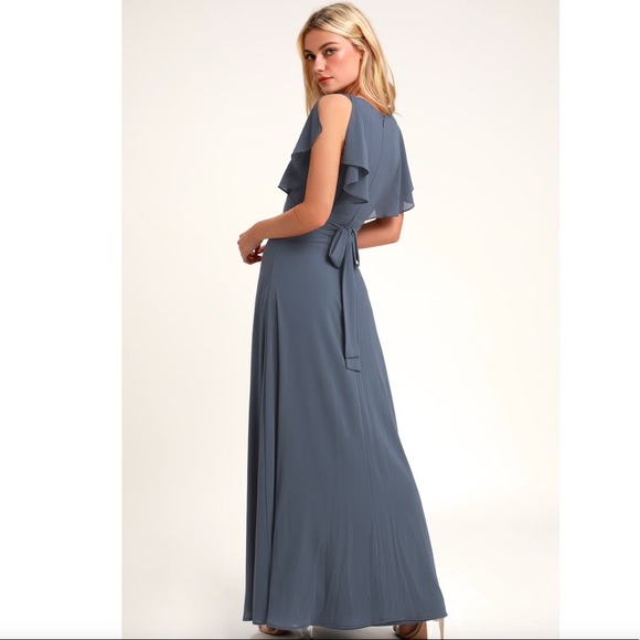 Dearly Loved Slate Blue Flutter Sleeve Maxi Dress - Picture 2 of 4